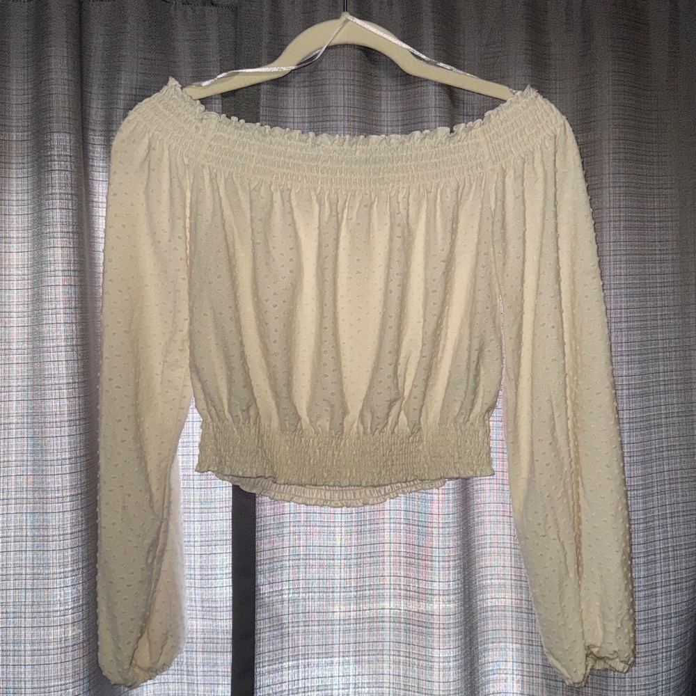 H&M Cream Smocked Off-Shoulder Blouse
